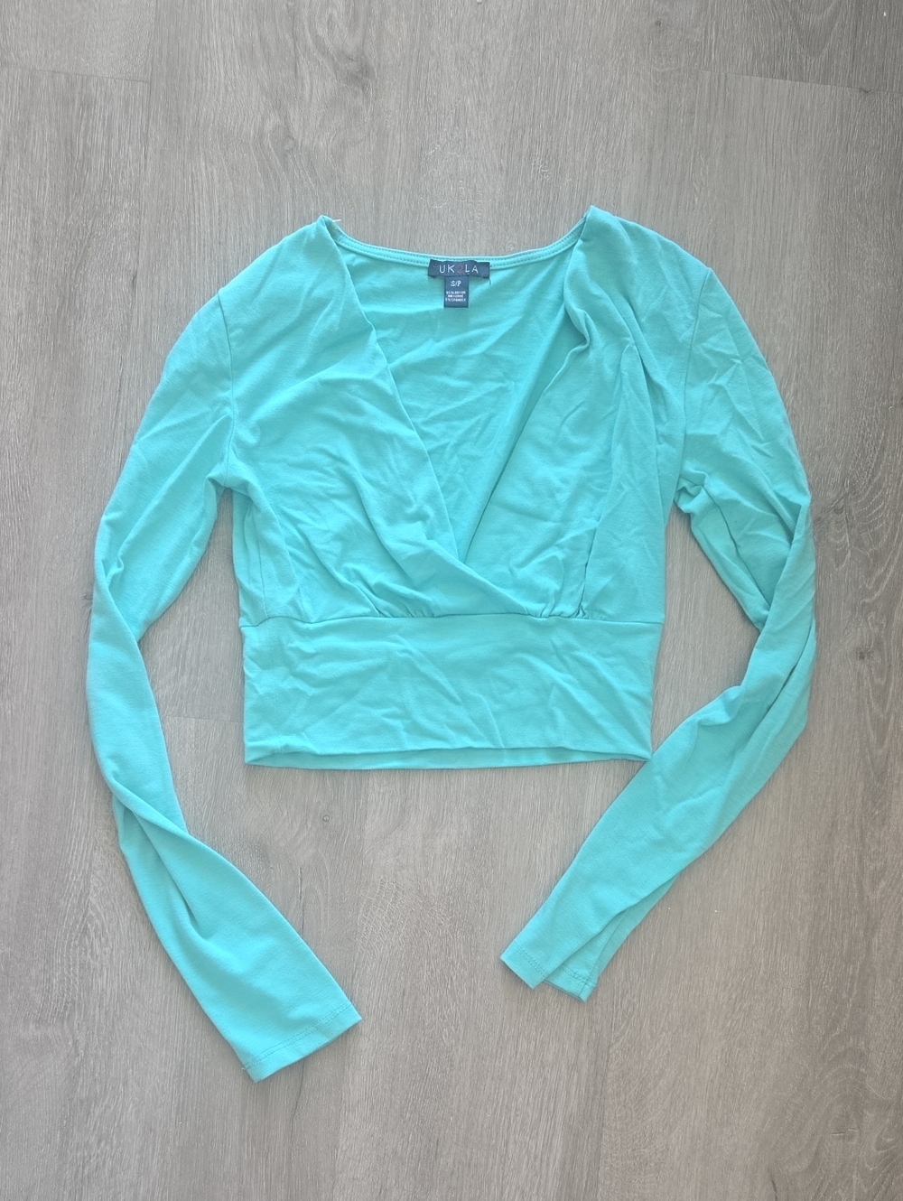 UK2LA Mint Wrap-Front Long Sleeve Crop Top